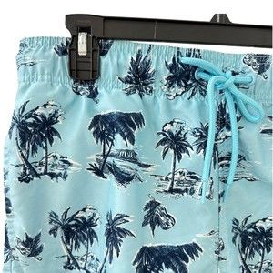 Mens Blue Palm Tree Print Shorts Swim Trunks Medium